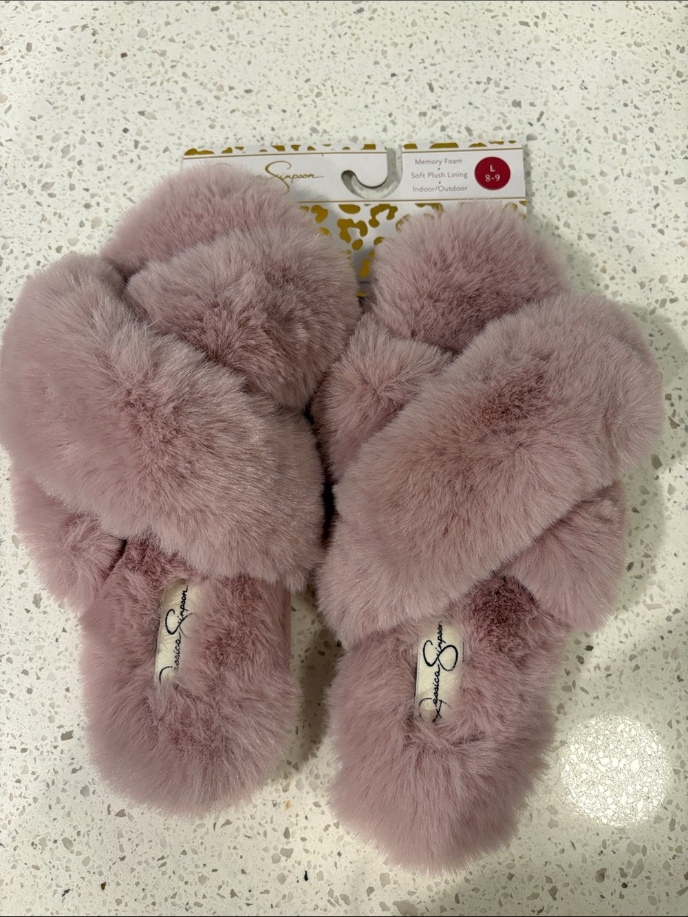 Jessica Simpson Plush Cross-Band Slide Slippers - Dusty Pink
